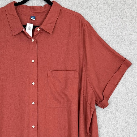 Old Navy Shirt Dress 3X Orange Linen Blend Button Up Beachy Boho Lagenlook NWT - Picture 5 of 15
